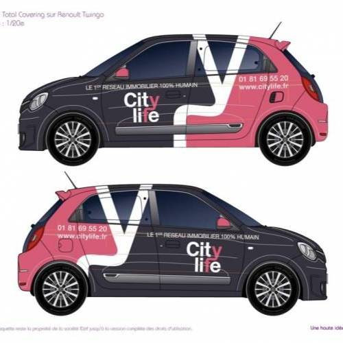 Graphisme total covering sur twingo electrique Graphisme total covering sur twingo electrique